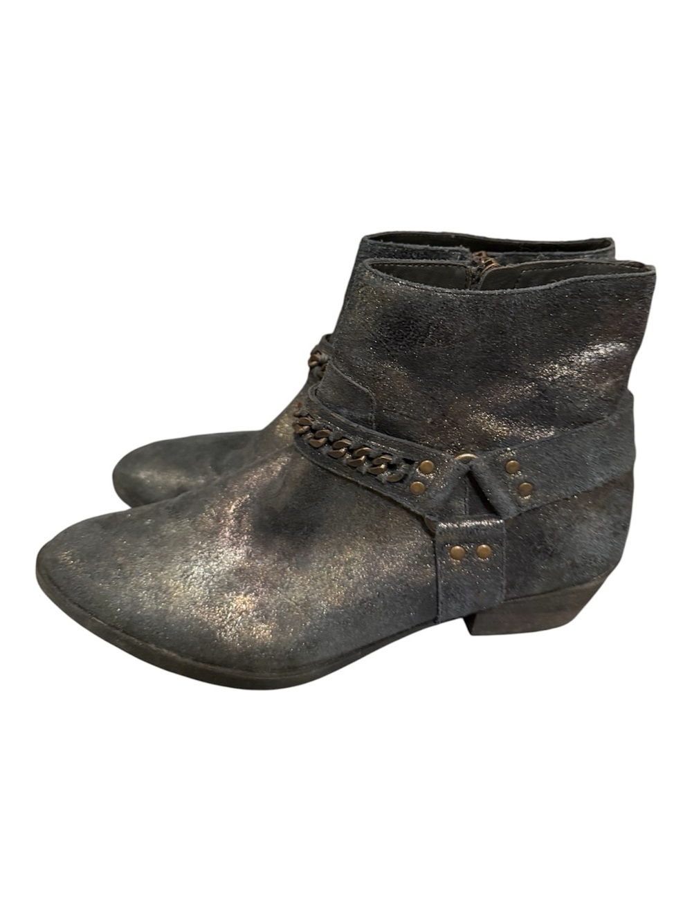VINCE CAMUTO navy metallic leather harness ankle boots 8M